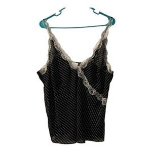 Women's Black White V-Neck Sheer Chemise Slip Size 1X/1T EUC #0352